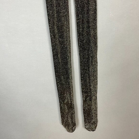 Express Tights Glitter Black Gold Women Sz Medium Large New Years Eve Christmas - Picture 6 of 11